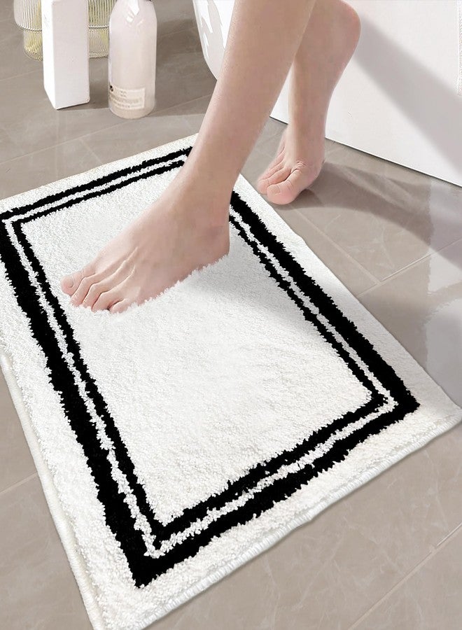 Tititex Luxury White Black Frame Line Bathroom Rug, 16x24 inch Extra Soft and Absorbent Microfiber Bath Rugs, Non-Slip Plush Shaggy Bath Carpet, Bath Mats for Bathroom Floor, Tub and Shower - Image 3